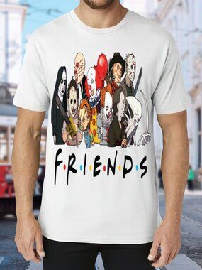 Horror Icons 'Friends' Graphic Tee - White with Multicolor Print